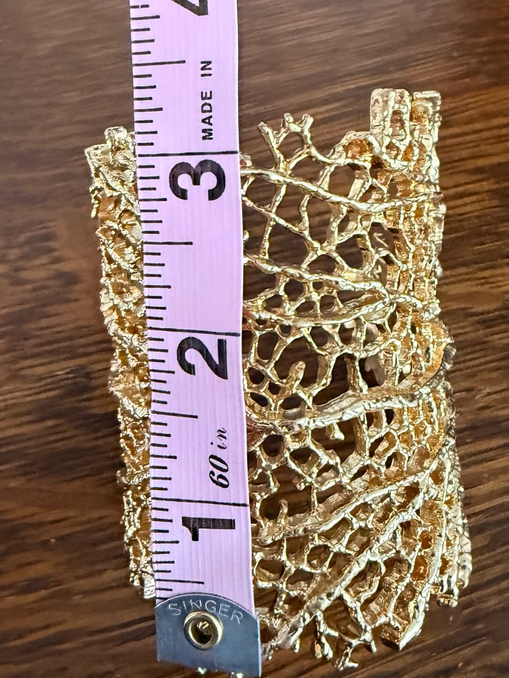 Gold Coral Lace Statement Cuff Bracelet - Picture 3 of 7
